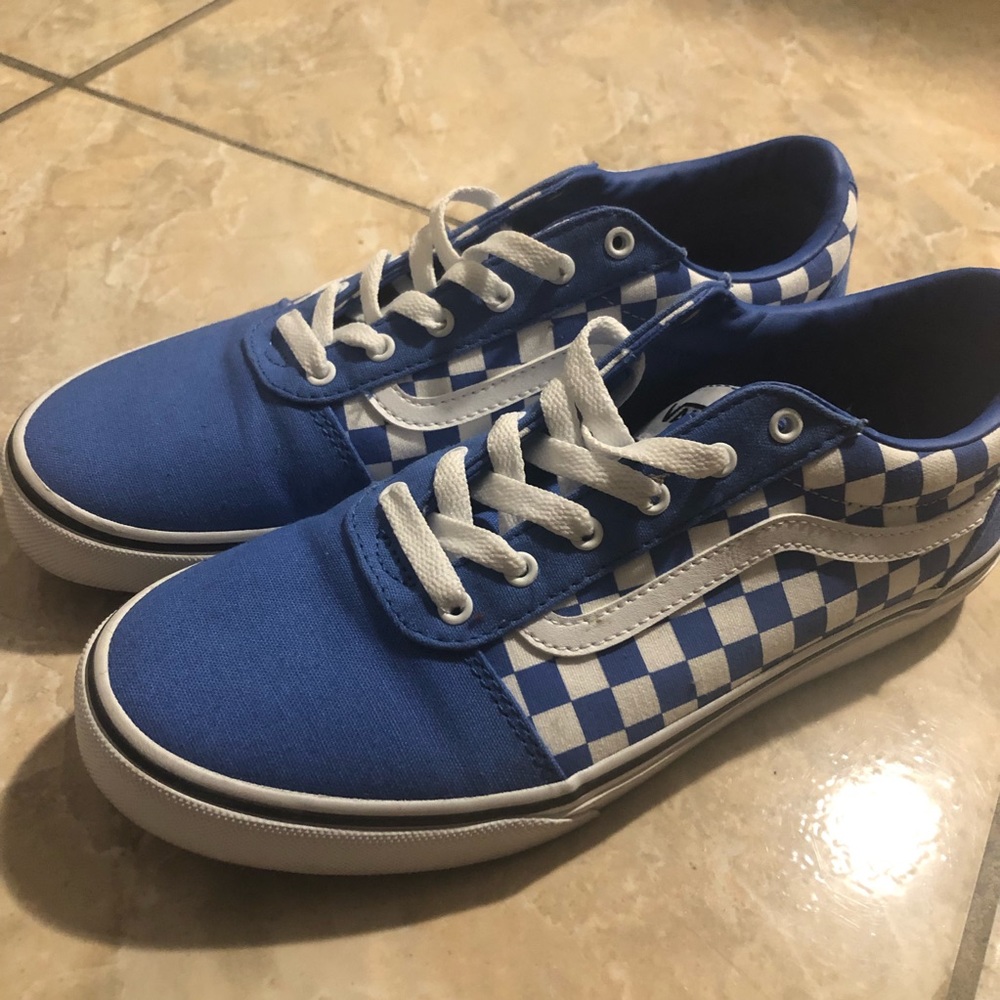BLUE & WHITE CHECKERED OLD SKOOL VANS SNEAKERS
